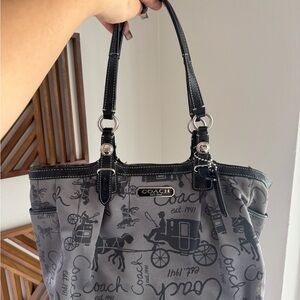 Coach Gray and Black Signature Shoulder Bag